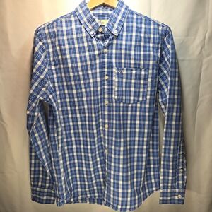 Hollister Men's Small Blue White Plaid Button Down Long Sleeve Casual Cotton